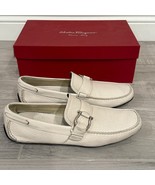 Salvatore Ferragamo White Leather Drivers Shoes Men’s with Silver Buckle... - $246.51