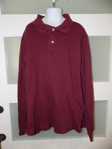 Lands&#39; End Kids 2-Button Polo Shirt Long Sleeve Burgundy Size L (14/16) Boy&#39;s - £13.42 GBP