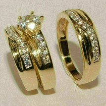 2Ct Lab Created Diamond His/Her Engagement Trio Ring Set 14K Yellow Gold Plated - £97.84 GBP