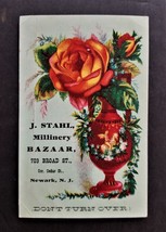 1880 Antique J Stahl Millinery Bazaar Newark Nj Ad Card 99c Hats Bonnets Hat - £37.59 GBP
