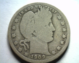 1909 Barber Quarter Dollar Good+ G+ Nice Original Coin Bobs Coins Fast Shipment - $13.00