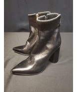 MA &amp; LO Black Leather Studded Cuff Block Heel Bootie Boots 37 US 6.5 NWOT  - €88,57 EUR