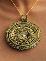 German Silver Oxidized Gold Pendant 47mm, 1 Pendant, Jewelry Making Supply - $3.95