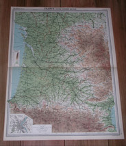1922 Vintage Map Of Southwestern France Bordeaux Toulouse Pyrenees - £18.74 GBP