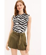 LOFT Women&#39;s Tiger Print Textured Ruffle Blouse Top in White/Black Sz XL - €22,83 EUR