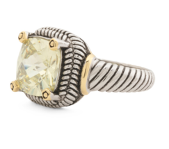 Indigo Falls Sterling Silver Cushion Ring - Gold, 10mm CZ Cushion Stone, Size 7 - $63.58