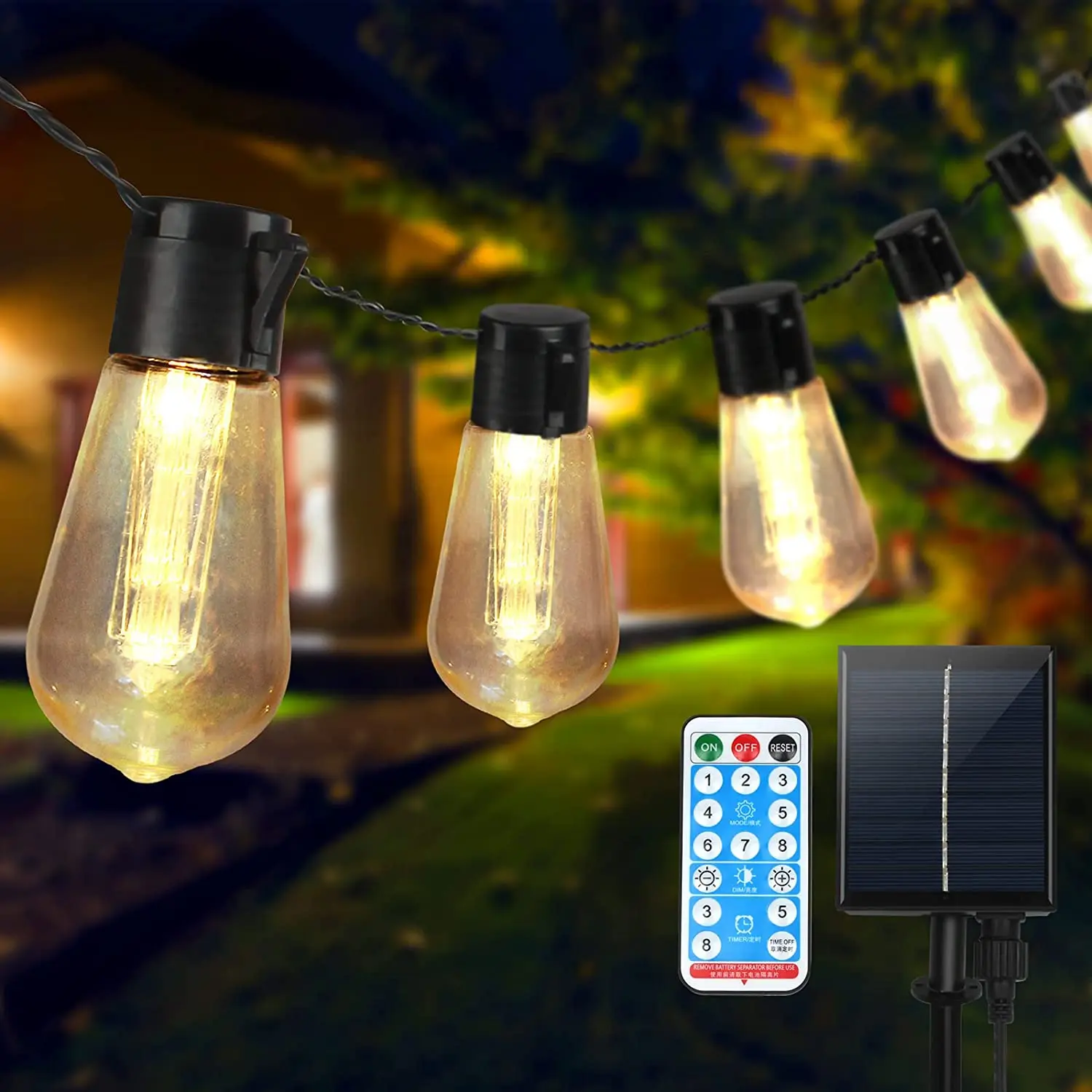 Solar String Lights Bulb Outdoor With Remote Christmas Decoration Waterproof Fai - £154.46 GBP