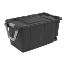 40 Gallon Wheeled Industrial Tote, Rugged Plastic Storage Bin, Latch Lid... - $38.79