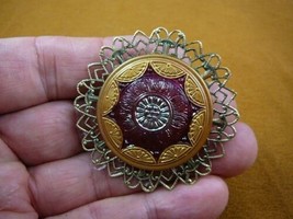 (Z26-21) red gold scalloped star flower Czech glass button pendant pin brooch - £21.63 GBP