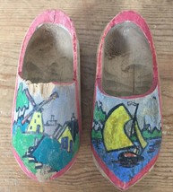 Vintage Handcarved Small Dutch Wooden Painted Clogs Windmill Sailboat Ho... - $36.62