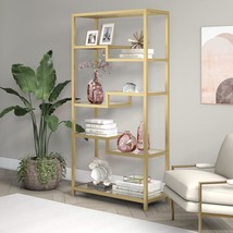 Henn&amp;Hart 68&quot; Tall Rectangular Bookcase In Brass, For Home Office, Livin... - $230.99