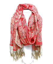 Womens Tapestry Pashmina Scarfs Silk Blend Paisley Fringed Beige 70X 26 - £14.19 GBP