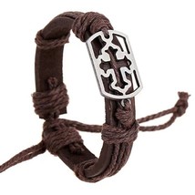 Cross Pendant Brown Leather Bracelet Wristband Bangle Christian Jewelry For Men - £8.67 GBP
