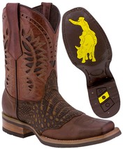 Mens Western Cowboy Boots Cognac Alligator Belly Pattern Leather Square Toe Bota - £70.38 GBP