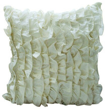 Ivory Satin 16&quot;x16&quot; Vintage Style Ruffles Decorative Pillows Cover, Vintage - $28.79+