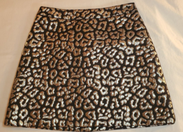 Michael Kors Mini Skirt Womens Sz 2 Metallic Leopard Jacquard Silver Black Lined - £19.74 GBP