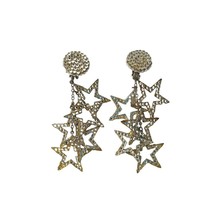 Vintage Silver Paved Crystal Sparkling Stars Dangle Earrings Oversized C... - $59.99