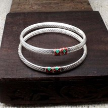 Indian Hollow Real Silver Bangles Bracelet 6.5cm - Pair - £53.27 GBP
