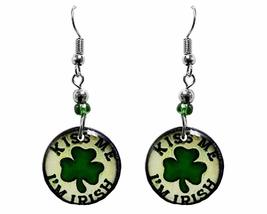 Kiss Me I&#39;m Irish St. Patrick&#39;s Day Themed Graphic Round Dangle Earrings... - £14.46 GBP