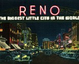 Lino Cartolina Reno Nevada Nv Virginia Street Biggest Little Città Notte... - £5.60 GBP