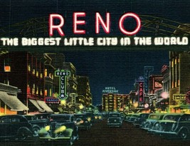 Lino Cartolina Reno Nevada Nv Virginia Street Biggest Little Città Notte Unp L5 - £5.62 GBP