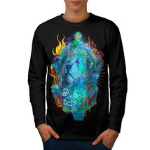 Wellcoda Lion Creative Art Animal Mens Long Sleeve T-shirt, Wild Graphic Design - £18.36 GBP