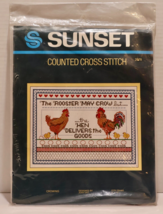 Sunset Designs Crowing Roosters Counted Cross Stitch Kit 2978 NEW Vintage 1982 - £10.09 GBP