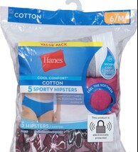 Womens  Hanes Cotton Sporty Hipsters  5 Pack 6/MED - $18.99