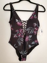 Tinibikini Womens Sexy One Piece Black Floral Cutout Bathing Swim Suit SzXS New - £27.51 GBP