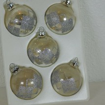 Pyramid Rauch Silver Glitter Christmas Ornaments Lot of 5 Vintage Made USA Box - $14.52