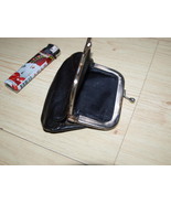 VINTAGE SOVIET BLACK LEATHER  KISS LOCK COIN CHANGE PURSE WALLET - $29.68