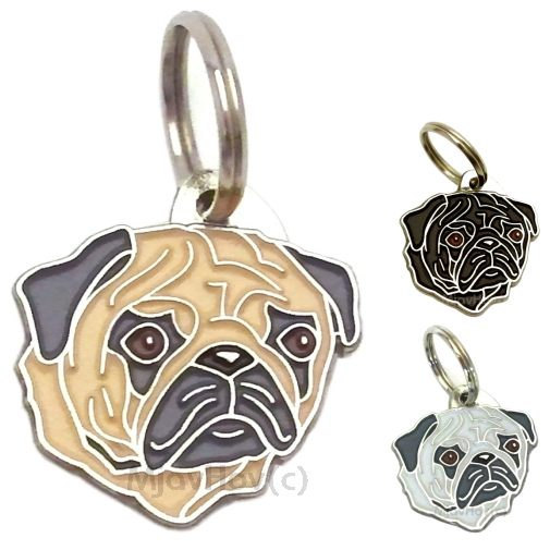 Pet ID tag, engraved, Pug, MjavHov breed pet tags collection