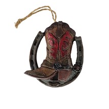 Western Cowboy Boot &amp; Horseshoe Ornament With Jute String For Hanging - £7.71 GBP