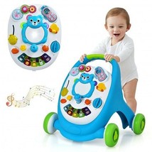 Sit-to-Stand Toddler Learning Walker with Lights and Sounds-Blue - £91.38 GBP