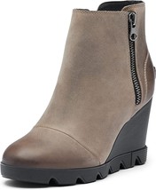 Sorel Sz 8/39 Joan Uptown Zip Wedge Boots Khaki Taupe Waterproof Leather NEW - £86.12 GBP