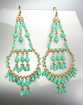 CHIC EXQUISITE Turquoise Crystals Gold Chandelier Dangle Peruvian Earrings  - £17.85 GBP