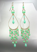 CHIC EXQUISITE Turquoise Crystals Gold Chandelier Dangle Peruvian Earrings B95-1 - £17.27 GBP