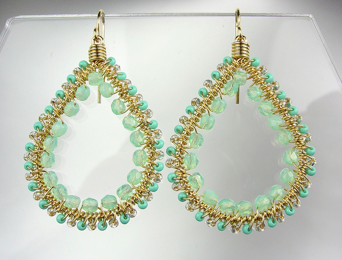Primary image for GORGEOUS Aventurine Crystals Peruvian Beads Gold Chandelier Dangle Earrings
