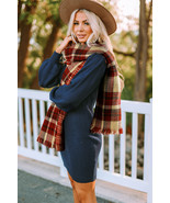 Red Clay Fringe Trim Reversible Plaid Houndstooth Pashmina Scarf - $191.13 MXN