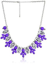 Purple Stone and Tapered Diamond Shaped Crystal Stones Statement Necklace  - £15.97 GBP