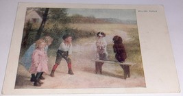 Postcard &quot;Willing Pupil&quot; Children and Two Dogs on a Bench Kids Teaching Tricks - £3.97 GBP