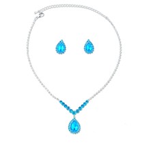  Wedding Jewelry Silver Crystal Aqua Neckclace Earring Set - £13.62 GBP