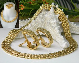 Vintage Collar Choker Necklace Set Clip Earrings Gold Tone Cleopatra - $28.95
