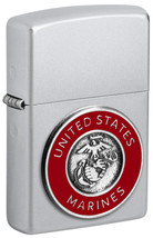 Zippo Lighter - US Marines Emblem Attached On Satin Chrome Finish  - 856089 - £39.53 GBP