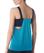 NWT Womens New Fila Double Scoop Two L Tank Top Bra Aqua Blue Dark Yoga ... - $44.55