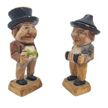 Wood Carved Figurine Man Hat Band Pipe 3&quot; Lot of 2 Italy Anri? - £19.62 GBP