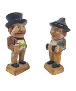 Wood Carved Figurine Man Hat Band Pipe 3&quot; Lot of 2 Italy Anri? - £18.62 GBP