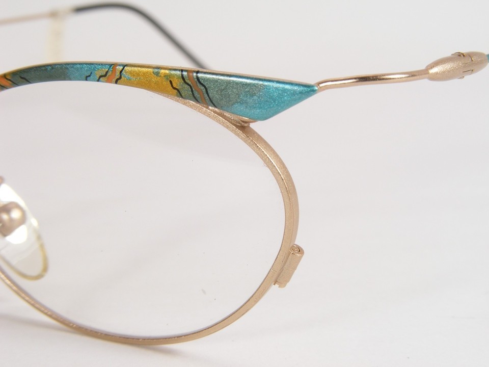 Vintage Pale Gold /Turquoise / MULTICOLOR UNIQUE RARE EYEGLASSES FRAME 46-20-140 Item image 6