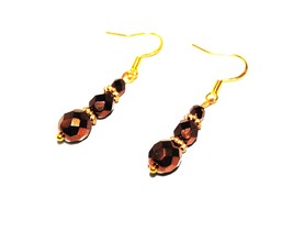 Bronze crystal bead and gold earrings - £7.99 GBP