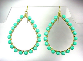 EXQUISITE Turquoise Crystals Gold Chandelier Dangle Peruvian Earrings B124 - £17.53 GBP